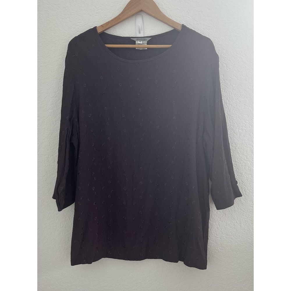 Stonebridge‎ Shirt Womens 1X Purple Floral Embroidered Textured Whimsigoth Fairy